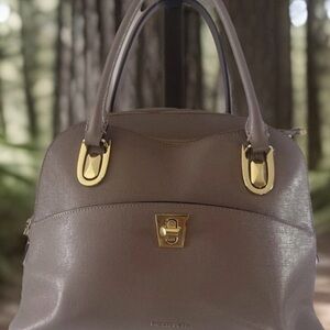 Cromia Mina Leather Satchel Bag With Crossbody Strap Taupe